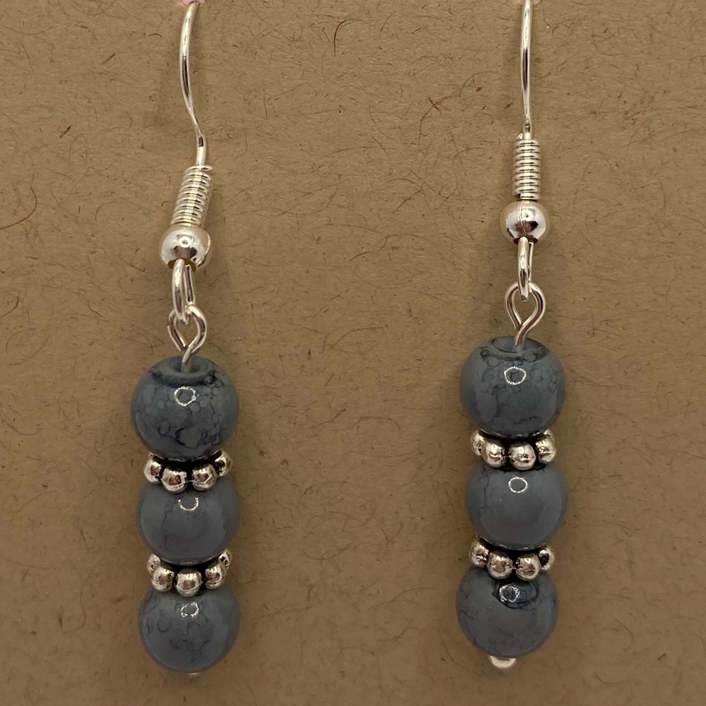 Gray and Black Marble with Silver accent Earring Pair